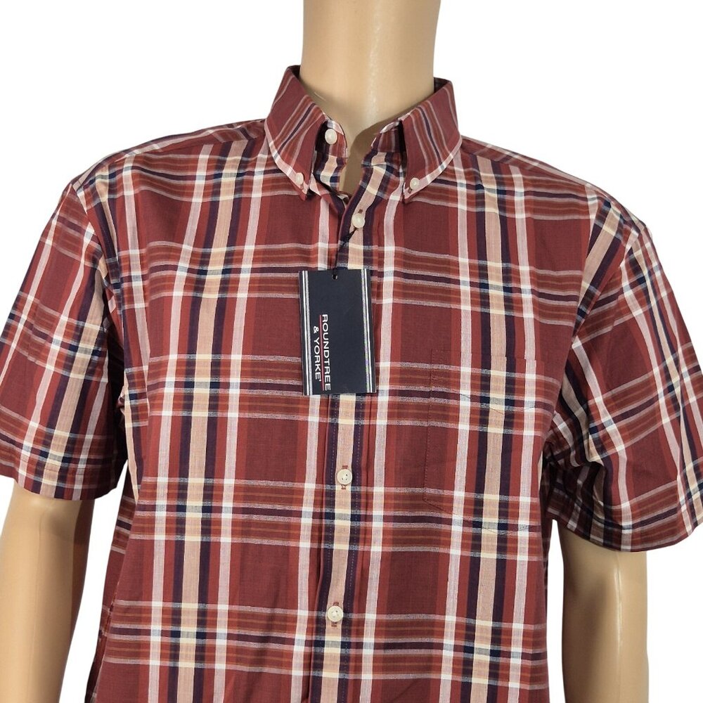 Roundtree & Yorke Mens Size L Plaid Long Sleeve Button Up Shirt  Brown Multi (57 - Picture 2 of 8